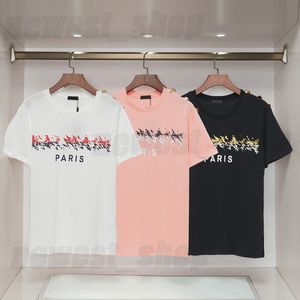 Tasarımcı Erkek Tişörtler Tişört Yaz Tshirt Gömlek Sıradan Pamuk Klasik Gökkuşağı Mektubu Baskı Altın Metal Rozeti Pembe Paris Geometri Tee Üstleri Kadınlar İçin