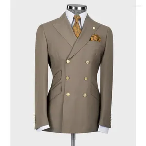 Men's Suits Classic Khaki Black Blue Men Slim Fit 2 Piece Jacket Pants Custom Made 6 Buttons Wedding Groom Terno Masculino Man Clothes