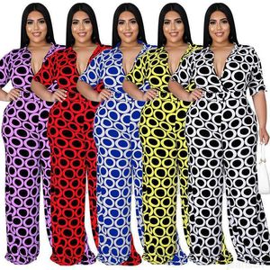 Feminino grande plus size moda pantsuit nova moda férias casual impresso macacão multicolorido XL-5XL