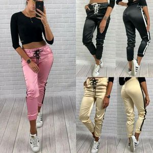 Yoga Outfits Brand Women Pants Elastic High Waist Jogger Skinny Trousers Side Pockets Solid Long Bnadge Autumn Fashion 2023