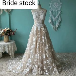 Squisiti abiti da sposa con scollo a V che bordano abito da sposa floreale con cerniera senza schienale Vestido De Novia Robe De Mariee