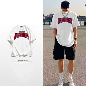 Designer de luxo Chaopai Classic 2023 Street Style Creative Letter Printing Camiseta de manga curta de algodão puro para design de verão masculino, metade de tamanho pequeno e médio