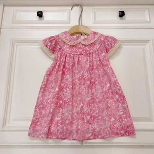 23SS Kızlar Elbise Çocuk Tasarımcı Giysileri Marka Baskı Elbiseleri Dantel Yakası Saf Pamuk Bebek Yaka Elbise astarlı yüksek kaliteli çocuk kıyafetleri