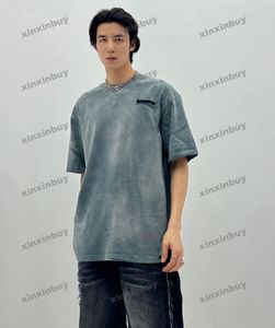 Xinxinbuy Men Designer Tee Tシャツ23SSパリの文字刺繍タイ染料減少