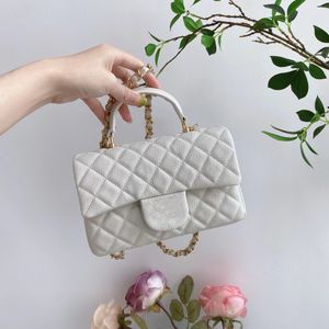 Women Designer Crossbody Bag Mini Chain Flaps 20cm Black White Lambskin Caviar Leather Lady Classic Rhombus Handle Handbag