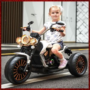 Elektro-Motorrad-Reitspielzeug für Kinder, wiederaufladbarer, verbreiterter Ledersitz mit Früherziehungsfunktion, Retro-Doppelantriebs-Dreirad für Jungen-Mädchen-Geburtstagsgeschenke