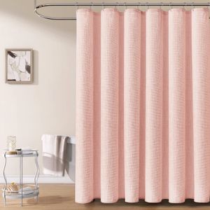 Shower Curtains Ultra wide deluxe pink stable shower curtain set thick linen polyester waterproof bathroom with hooks Japan 240 230406