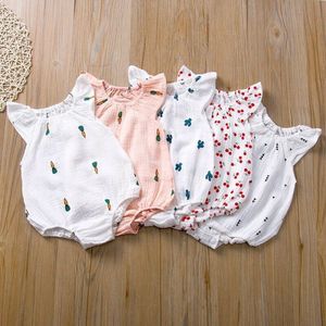 Rompers Baby Girls Romper Summer Infant Unisex urodzony w rękawie nadruk Onepieces kombinezon bawełniany lniany miękkie ubrania 230406