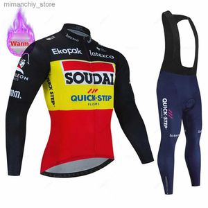 Conjuntos de camisa de ciclismo Soudal Quick Step Inverno Ciclismo Jerseys Set Men Thermal Fece Bike Roupas Maillot Ropa Ciclismo Hombre Quente Bicyc Roupas Q231107