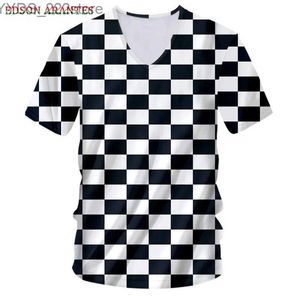 Homens camisetas Preto Branco Manta T-shirt Homens Mulheres Sexy Checkerboard V-Pescoço Hipster Tshirt Streetwear Hip Hop Punk Rock Camiseta Personalizado S-7XL YQ231106