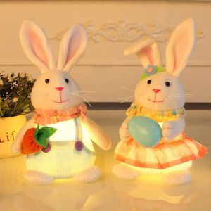 Decoraciones festivas de Pascua, conejito iluminado con huevos, zanahorias, estatuilla de mesa, decoración de primavera, regalos para fiestas navideñas
