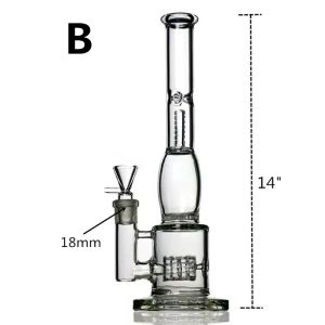 14 inch Tall 5mm thick Straight tube water bongs female 14mm heady recycler oil rigs beaker bubbler triple honeycomb perc glass pipes bowl smoke pipe