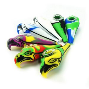 Latest Colorful Silicone Parrot Bird Styles Pipes Herb Tobacco Oil Rigs Glass Ninehole Filter Bowl Portable Handpipes Smoking Cigarette Hand Holder Tube DHL