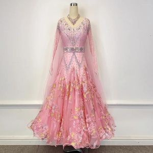 Сценическая одежда, женское/подростковое розовое платье для бальных танцев международного стандарта, современное платье для вальса, танго, для соревнований 1178