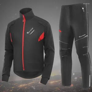 Set da corsa Set da ciclismo termico invernale Giacca da bicicletta Abbigliamento Pantaloni Tuta sportiva da esterno Antivento MTB Bici da strada Abbigliamento sportivo da uomo