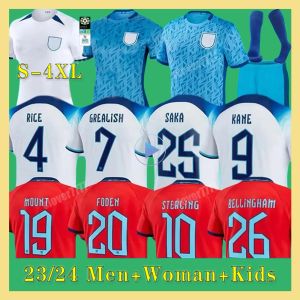 23 Englendsoccer Jerseys Saka Foden Bellingham Rashford Sterling Grealish National Team Kane XXXL 4XL Football Shirt Kit Red Shirts White Blue Men Woman Kids