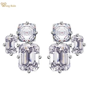 Dingle ljuskrona Wong Rain 925 Sterling Silver Asscheremerald Cut High Carbon Diamond Gemstone 18K Gold Plated Earrings Studs Party Fine Jewelry 230404