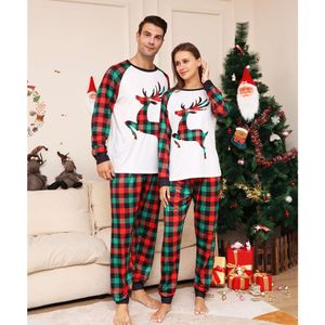 2023 Europa Amerika Neue Weihnachten Familie Kleidung Plaid Fawn Print Crewneck Mutter-kind Pama Set Bequeme Loungewear