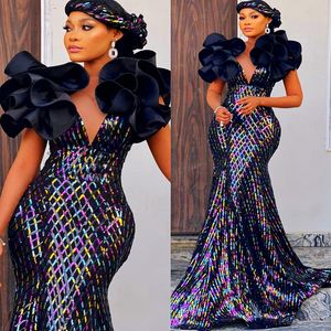 2023 ASO ASO ebi Black Mermaid Prom Dress Sequed Lace Sexy Aseval Party Second Second Disparty Condress Dresses Robe de Soiree