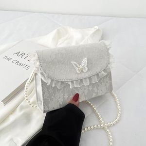 Akşam çantaları retro crossbody çantaları kadınlar için vintage dantel inci zinciri bayanlar küçük kare omuz çantası kadın debriyaj çanta çanta messenger 230404