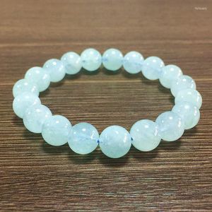 Strand Women Bracelet Natural Aquamarines 10 Mm Round Beads Elastic Crystal Jewelry Not Glass No Synthetic Really Color Blue