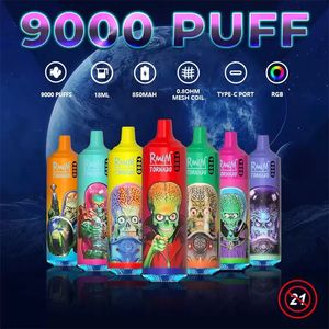 Оригинальные одноразовые электронные сигареты RandM Tornado 9000 Puff 0,8 Ом с сетчатой катушкой 18 мл Батарея для капсул Перезаряжаемые электронные сигареты Puff 9K 0% 2% 3% 5% RBG Light Vape Pen