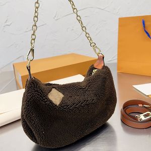 Wool Chain Shoulder Bag Small Teddy Pouch Wallets Fashion Letters Zipper Closure Coin Purse Golden Hardware Women Handbags Purse 23cm