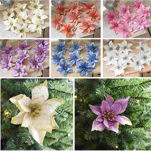 Flores decorativas 24 unidades de flores artificiais artificiais para poinsétia de Natal falsa
