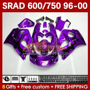 Body motocyklowe dla Suzuki Srad GSXR600 GSXR750 1996 1997 1998 1999 2000 168NO.126 GSX-R750 GSXR-600 96-00 GSXR 750 600 CC 600CC 750CC 96 97 98 99 00 Fairing Purple Flames