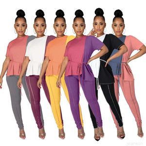 여성 투피스 바지 디자이너 의류 2022 맞춤형 새 색상 매칭 슈트 솔리드 레저 반소매 티셔츠 패션