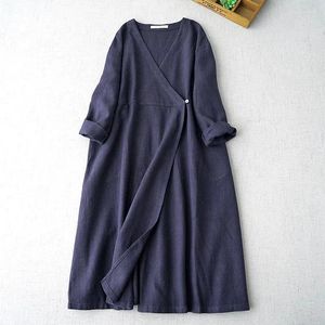 Women's Trench Coats 108cm Bust / Spring Autumn Women All-match Loose Plus Size Comfortable Water Washed Linen