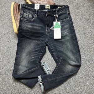 Jeans masculinos 2023 outono e inverno americano retro lavagem pesada magro pés elástico grosso perna reta calças casuais