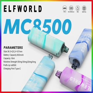 ELFWORLD MC8500 electronic cigarettes 16ml liquid mesh coil 8 flavors available battery rechargeable type c charger intergrated 600mAh battery cigvapes