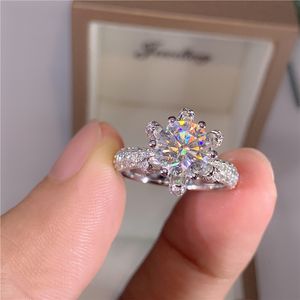 Pierścień Solitaire Certyfikowana 5 Diamentowa Pierścień zaręczynowa Kobiety 14K White Gold Sterling Srebrne Pierścienie ślubne Wedding Połącz 230404
