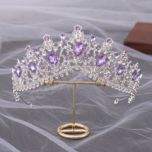 Luxury Elegant Princess Tiara Crown Purple Pink AB Crystal Tiara For Women Wedding Headdress Hair Jewelry
