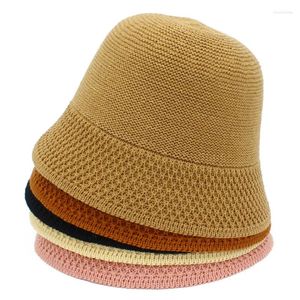 Berets Mode Frauen Gestrickte Eimer Hut Casual Fishman Caps Frühling Herbst Kuppel Wolle Panama Eimer Runde Top Becken Hüte