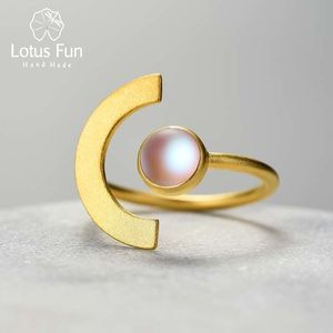 Solitaire Ring Lotus Fun 18K Gold Minimalism Moonlight Justerbara Moonstone Rings with Stone For Women Real 925 Sterling Silver Fine Jewelry 230404
