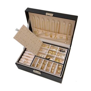 Uhrenboxen im europäischen Stil, einfach, mehrschichtig, super große Kapazität mit Schloss, Schmuckschatulle, Ohrringe, Halskette, Display 230404