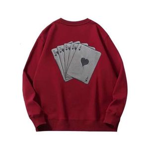 Designer Luxury Chaopai Classic Cotton American Hip Hop Street Poker Printed Round Neck Sweater for Men and Women Fashion Brand Loose Couple Plush Versatile