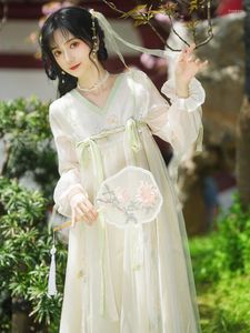 Abiti casual SweetXue 2023 Summer Hanfu Donne cinese in stile cinese ricamato in chiffon in perline di chiffon femmina