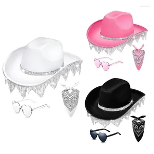 Beralar saçaklı kovboy şapkası bandanas güneş gözlüğü kostüm set kadın erkekler müzik festivali giydirme Bachelorette parti sahne