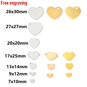 Charms MYLONGINGCHARM 30pcs Engravable Heart Free Laser Engrave Logo Design Text Bead Stainless Steel Charm Pendnant