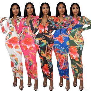 Designers Women Clothes 2023 autumn and winter fashions Printed zipper two side long sleeves sleeve maxi dress