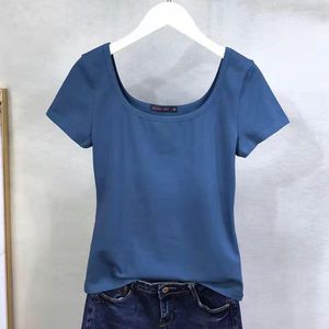 T-shirt da donna T-shirt a maniche corte Scollo a U da donna Scollo ampio Top Moda estiva Vestibilità aderente Aderente Schiena bassa Collo basso Mezza