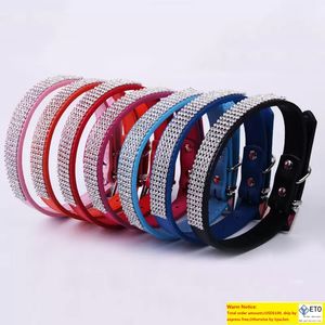 Wholesale 6 Colors 4 Size Adjustable Suede Leather Dog Collars Cute Pet Rhinestone Lightweight Portable Delicate Dog Collars DH0286 T03