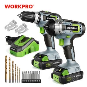 Avvitatore elettrico WORKPRO 21PC 20V Set di avvitatori compatti a batteria agli ioni di litio e set di avvitatori a percussione con 2 batterie a ricarica rapida Power Tool 230404