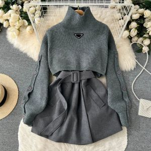 2023 Inverno estilo de moda suave colete de malha designer suéter temperamento vestido conjunto criação de marca principal de primeira classe da China thekhoi-15 CXG231161