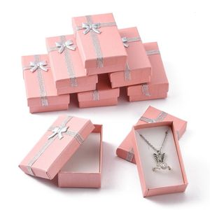 Watch Boxes Cases 24pcs Cardboard Jewellery Gift Boxes Display For Jewelry Packing Box Pink with Bowknot and Sponge Inside 80x50x25mm 230404