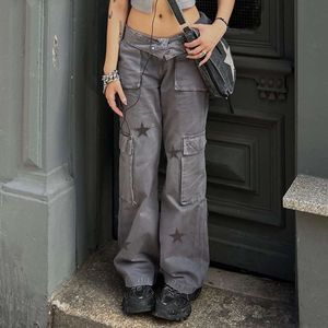 Millennium old star print solto reto picante menina jeans sujos para mulher primavera 2023 novo estilo europeu