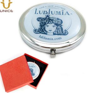100pcslot Custom Your LOGOs Round Makeup Mirrors Gift Box Silver Make up Compact Mirror Customized Logo 7070mm Promotional Gif8837848